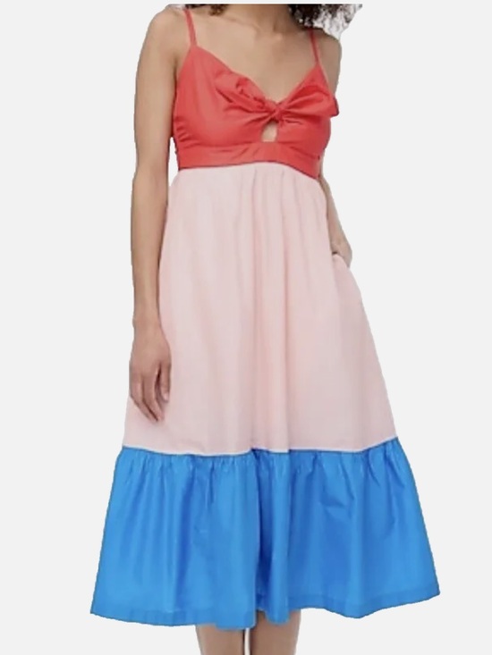 J. Crew Dresses & Skirts - NWT J.Crew Colorblock tie-front cutout midi dress pink blue Sz 8 Beach Coastal